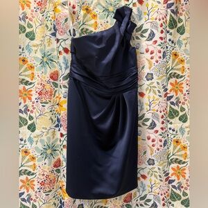 David's Bridal Midnight Blue One-Shoulder Dress
